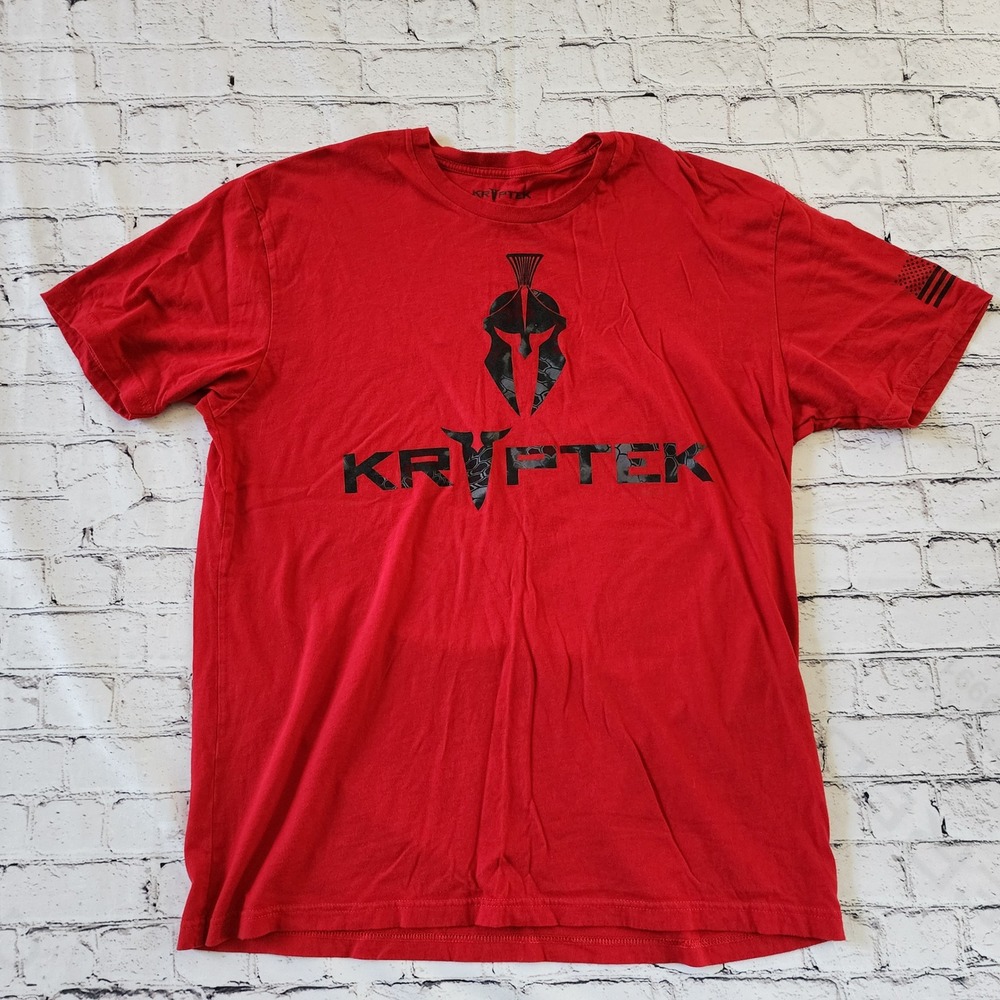 Kryptek Mens XL Spartan Logo Graphic T-Shirt Red Tactical Flag Sleeve Cotton